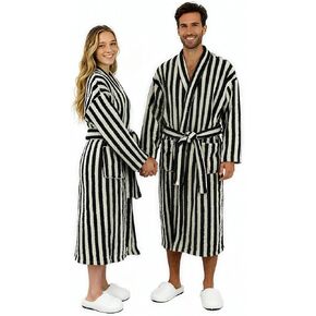 Plush Striped Robe for Women Men, Winter Fuzzy Fleece Long Bath Robe, Plus Size Warm Nightgown Sleepwear in Saudi Arabia