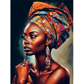Reofrey DIY Diamond Art Kits for Adults African Woman, Full Drill Round Rhinestone Diamond Painting Kits, Cross Stitch Embroidery Canvas for Crafts Home Wall Decor 30x40cm in Kuwait
