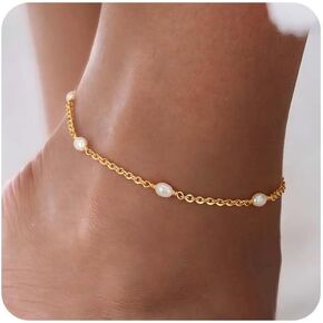 Fettero Anklet Bracelets for Women Waterproof 14K Gold Plated Anklets for Women Non Tarnish Women's Anklets Adjustable Gold Beaded Summer Foot Jewelry in Saudi Arabia