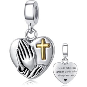 Praying Hands Cross Heart Dangle Charm Bible Verse Engraved Bead Compatible with Pandora Bracelet Women in Saudi Arabia