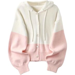 Verdusa Women's Colorblock Button Up Cardigan Lantern Sleeve Hoodies Cozy Sweaters Fall Outerwear in Saudi Arabia