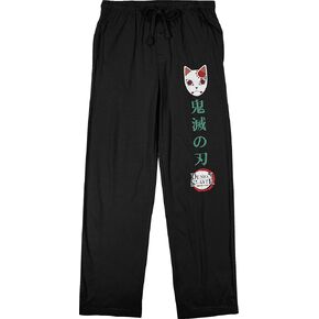 Demon Slayer Tanjiro Fox Mask and Kanji Men's Black Sleep Pajama Pants in Saudi Arabia