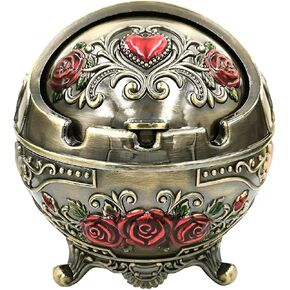Hourwof Vintage Windproof Ashtray with Lid for Cigarettes,Decorative Ashtray for Outdoor Indoor Patio Balcony Home Office Decor,Bronze in Kuwait