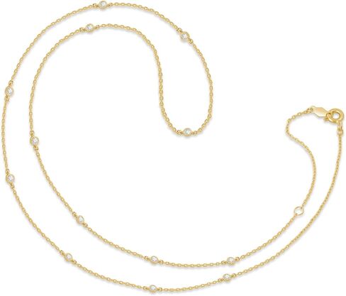 قلادة سلسلة كابل محطة زركونيا مكعبة من الذهب الأبيض والأصفر عيار 14 قيراط من Everyday Elegance للنساء | سلسلة كابل 18 بوصة مع مشبك حلقة زنبركية | 2 مم، 3.5 مم و4 مم أحجار تشيكوسلوفاكيا مستديرة | مع صندوق هدايا مجوهرات in Kuwait