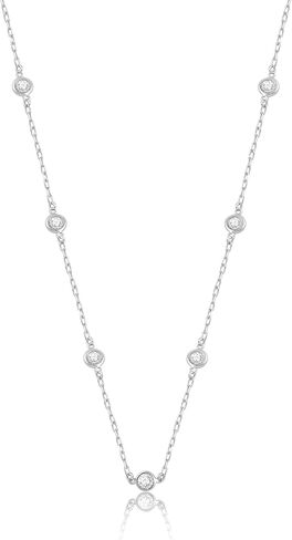 قلادة سلسلة كابل محطة زركونيا مكعبة من الذهب الأبيض والأصفر عيار 14 قيراط من Everyday Elegance للنساء | سلسلة كابل 18 بوصة مع مشبك حلقة زنبركية | 2 مم، 3.5 مم و4 مم أحجار تشيكوسلوفاكيا مستديرة | مع صندوق هدايا مجوهرات in Kuwait