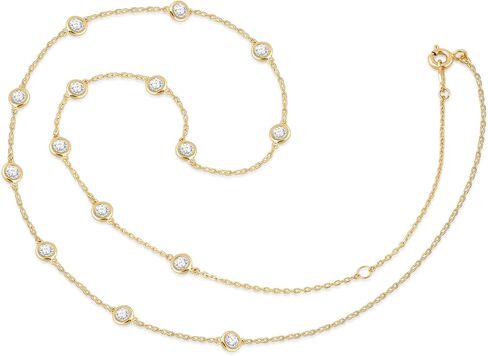 قلادة سلسلة كابل محطة زركونيا مكعبة من الذهب الأبيض والأصفر عيار 14 قيراط من Everyday Elegance للنساء | سلسلة كابل 18 بوصة مع مشبك حلقة زنبركية | 2 مم، 3.5 مم و4 مم أحجار تشيكوسلوفاكيا مستديرة | مع صندوق هدايا مجوهرات in Kuwait