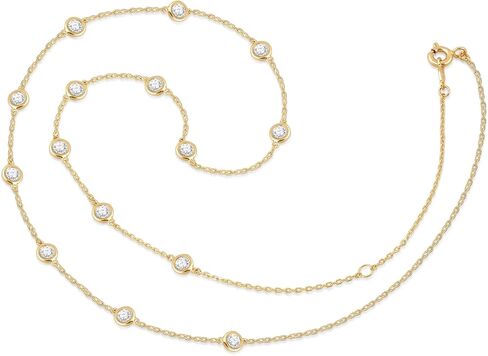 قلادة سلسلة كابل محطة زركونيا مكعبة من الذهب الأبيض والأصفر عيار 14 قيراط من Everyday Elegance للنساء | سلسلة كابل 18 بوصة مع مشبك حلقة زنبركية | 2 مم، 3.5 مم و4 مم أحجار تشيكوسلوفاكيا مستديرة | مع صندوق هدايا مجوهرات in Kuwait