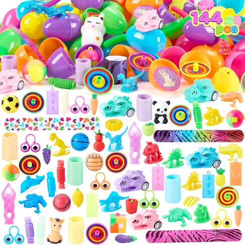 Joyin 144 PCS Prected Easter Eggs مع ألعاب متنوعة لصيد بيض عيد الفصح ، تفضل الحفلات ، وسلة سلة ، مستلزمات جائزة الفصل الدراسي in Saudi Arabia