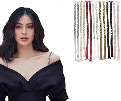 7-Pack Handmade Acrylic Beaded Bra Straps - Adjustable Length, Shiny & Glamorous Detachable Replacement Straps for Women, 7 Colors, Perfect for Summer & Parties in Saudi Arabia