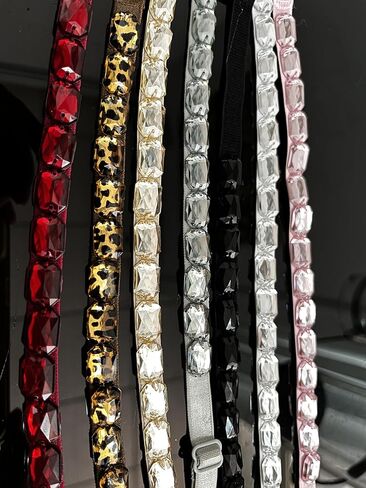 7-Pack Handmade Acrylic Beaded Bra Straps - Adjustable Length, Shiny & Glamorous Detachable Replacement Straps for Women, 7 Colors, Perfect for Summer & Parties in Saudi Arabia