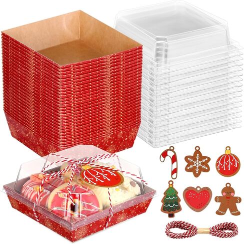 Sliner Christmas Paper Charcuterie Boxes with Clear Lids Mini Charcuterie Box Disposable Dessert Boxes for Sandwich, Cookie, Sushi, Cake Slice, Strawberries (50) in Kuwait