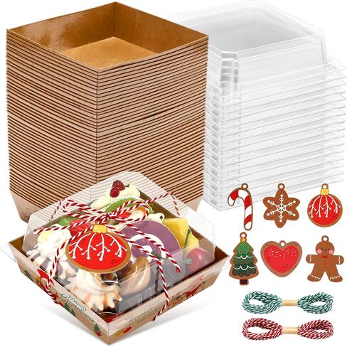 Sliner Christmas Paper Charcuterie Boxes with Clear Lids Mini Charcuterie Box Disposable Dessert Boxes for Sandwich, Cookie, Sushi, Cake Slice, Strawberries (50) in Kuwait