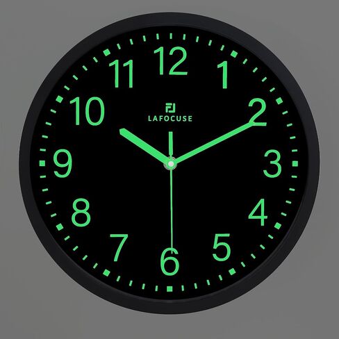 Lafocuse 12 Inch Glow in The Dark Wall Clock Black Silent Non Ticking, Modern Night Light Luminous Wall Clocks Battery Operated for Living Room Decor Bedroom Kitchen Office in Saudi Arabia