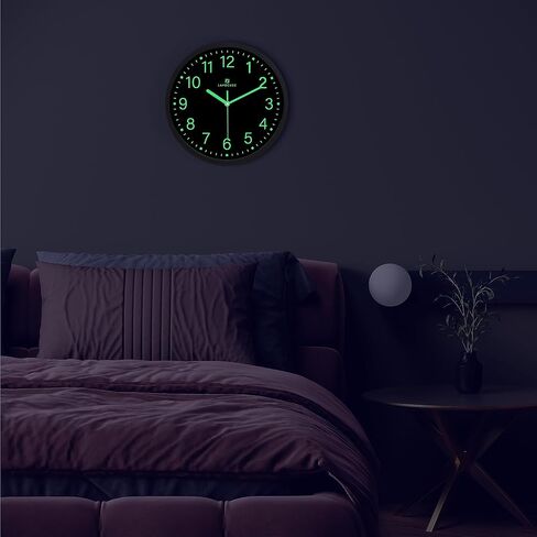 Lafocuse 12 Inch Glow in The Dark Wall Clock Black Silent Non Ticking, Modern Night Light Luminous Wall Clocks Battery Operated for Living Room Decor Bedroom Kitchen Office in Saudi Arabia