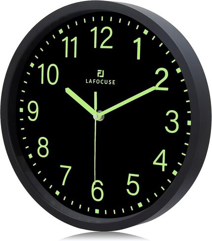 Lafocuse 12 Inch Glow in The Dark Wall Clock Black Silent Non Ticking, Modern Night Light Luminous Wall Clocks Battery Operated for Living Room Decor Bedroom Kitchen Office in Saudi Arabia
