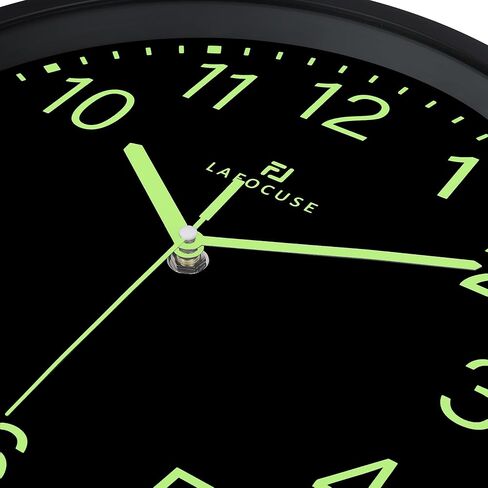Lafocuse 12 Inch Glow in The Dark Wall Clock Black Silent Non Ticking, Modern Night Light Luminous Wall Clocks Battery Operated for Living Room Decor Bedroom Kitchen Office in Saudi Arabia