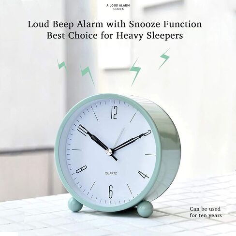OUTWIT Analog Alarm Clock, 4 inch Super Silent Non Ticking Small Clock with Night Light, Battery Operated, Simply Design, for Bedroom, Bedside, Desk, (Green) in Saudi Arabia