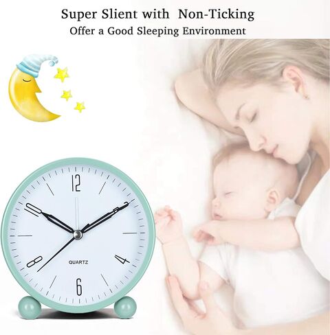 OUTWIT Analog Alarm Clock, 4 inch Super Silent Non Ticking Small Clock with Night Light, Battery Operated, Simply Design, for Bedroom, Bedside, Desk, (Green) in Saudi Arabia