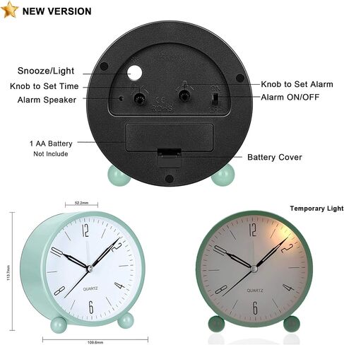 OUTWIT Analog Alarm Clock, 4 inch Super Silent Non Ticking Small Clock with Night Light, Battery Operated, Simply Design, for Bedroom, Bedside, Desk, (Green) in Saudi Arabia