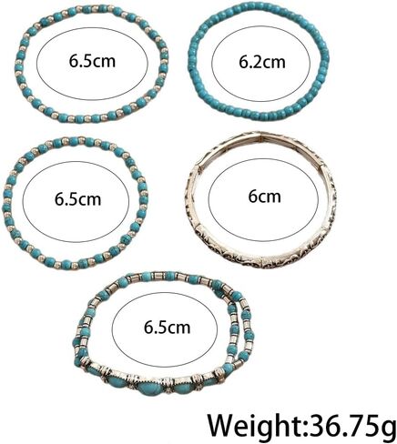 Western Bracelet for Women,Boho Turquoise Beaded Stackable Elastic Bracelets Set,Vintage Concert Country Cowboy Jewelry Accessories in Saudi Arabia