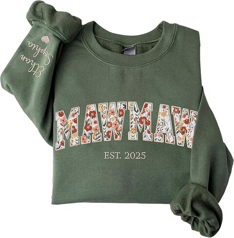 UrbanNEST Custom Floral Applique Embroidered Grandma Sweatshirt, Personalized Sweatshirt, Mawmaw, Granny, Lala, Mammy Gifts in Saudi Arabia