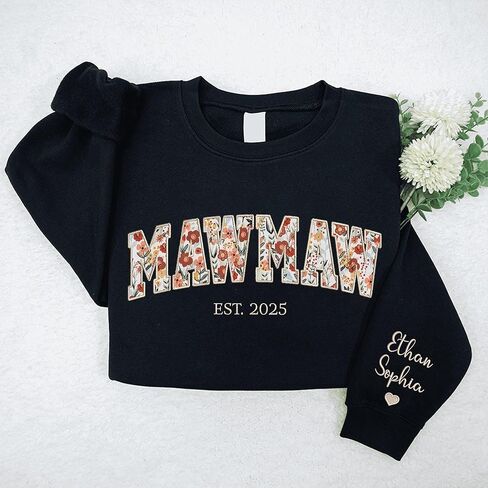 UrbanNEST Custom Floral Applique Embroidered Grandma Sweatshirt, Personalized Sweatshirt, Mawmaw, Granny, Lala, Mammy Gifts in Saudi Arabia
