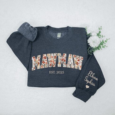 UrbanNEST Custom Floral Applique Embroidered Grandma Sweatshirt, Personalized Sweatshirt, Mawmaw, Granny, Lala, Mammy Gifts in Saudi Arabia
