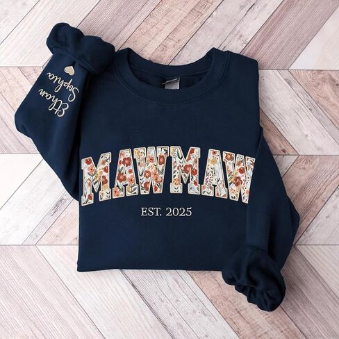 UrbanNEST Custom Floral Applique Embroidered Grandma Sweatshirt, Personalized Sweatshirt, Mawmaw, Granny, Lala, Mammy Gifts in Saudi Arabia