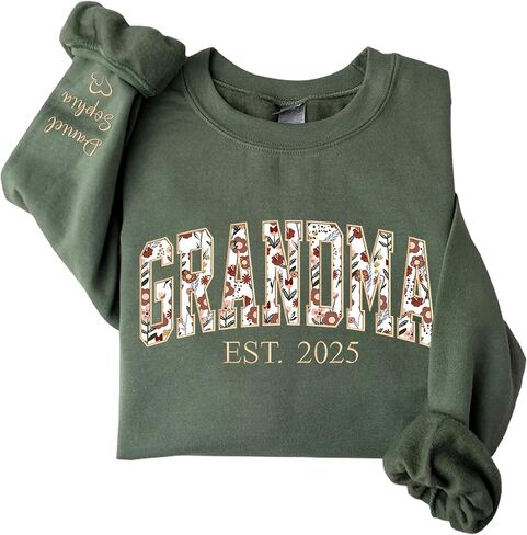 UrbanNEST Custom Floral Applique Embroidered Grandma Sweatshirt, Personalized Sweatshirt, Mawmaw, Granny, Lala, Mammy Gifts in Saudi Arabia