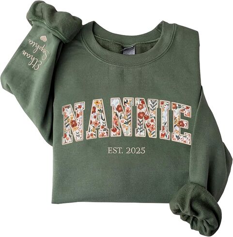 UrbanNEST Custom Floral Applique Embroidered Grandma Sweatshirt, Personalized Sweatshirt, Mawmaw, Granny, Lala, Mammy Gifts in Saudi Arabia