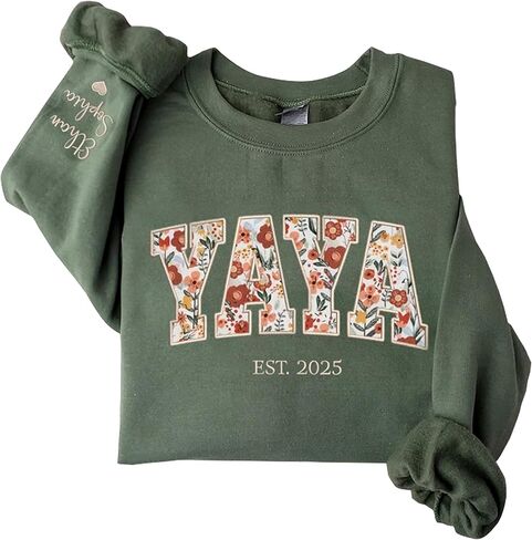 UrbanNEST Custom Floral Applique Embroidered Grandma Sweatshirt, Personalized Sweatshirt, Mawmaw, Granny, Lala, Mammy Gifts in Saudi Arabia