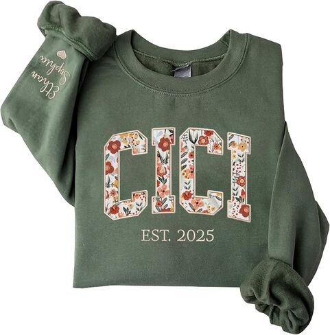 UrbanNEST Custom Floral Applique Embroidered Grandma Sweatshirt, Personalized Sweatshirt, Mawmaw, Granny, Lala, Mammy Gifts in Saudi Arabia