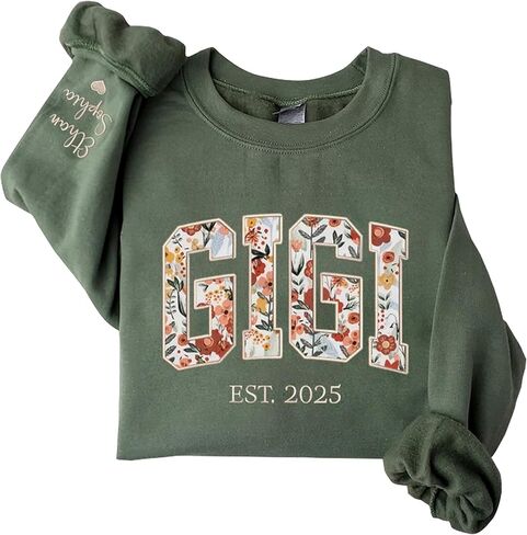 UrbanNEST Custom Floral Applique Embroidered Grandma Sweatshirt, Personalized Sweatshirt, Mawmaw, Granny, Lala, Mammy Gifts in Saudi Arabia
