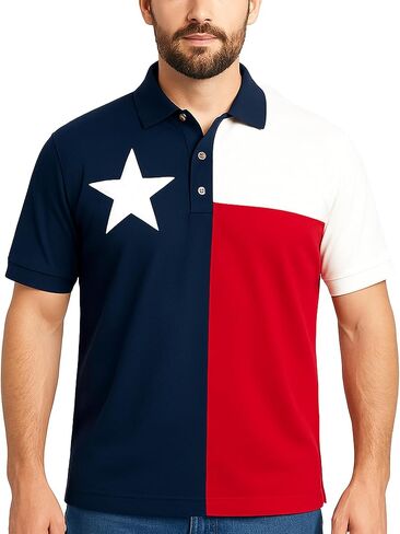 Texas Flag Lone Star Polo Shirts for Men Short Sleeve 100% Cotton, Pique Polo Styling, Three Button Placket in Saudi Arabia