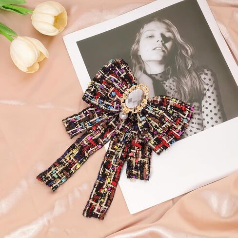 Women's Pre-Tied Bowknot Bow Brooches for Women Rhinestone Neck Tie Pin Fashion Collar Clothing Accessories Brooch Pin for Ladies in Saudi Arabia