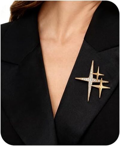 Gold Plated Cross Star Lapel Brooch Pin for Women Cubic Crystal Starburst Clip Sweater Collar Scarves Dress Jackets Backpacks Badge Corsage Brooches Pins Dainty Jewelry Gifts Accessories in Saudi Arabia