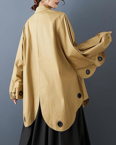 ellazhu Women's Shirt Coat Lapel Button Down Long Lantern Sleeve Solid Irregular Hem Plus Size GZ700 A in Saudi Arabia