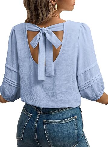 Dokotoo Blouses for Women Dressy Casual Crewneck 3/4 Length Sleeve Womens Tops Loose Business Work Shirts in Saudi Arabia