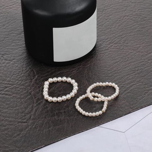 Pearl Rings for Women, 3 Pcs Vintage Stretch Pearl Ring Stackable Dainty Beaded Rings for Wedding Party Prom Daily Jewelry Gifts in Saudi Arabia