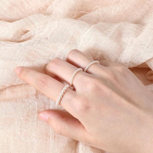 Pearl Rings for Women, 3 Pcs Vintage Stretch Pearl Ring Stackable Dainty Beaded Rings for Wedding Party Prom Daily Jewelry Gifts in Saudi Arabia