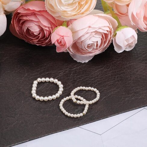 Pearl Rings for Women, 3 Pcs Vintage Stretch Pearl Ring Stackable Dainty Beaded Rings for Wedding Party Prom Daily Jewelry Gifts in Saudi Arabia