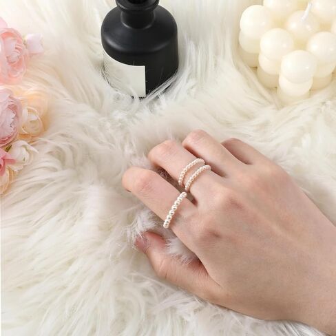 Pearl Rings for Women, 3 Pcs Vintage Stretch Pearl Ring Stackable Dainty Beaded Rings for Wedding Party Prom Daily Jewelry Gifts in Saudi Arabia