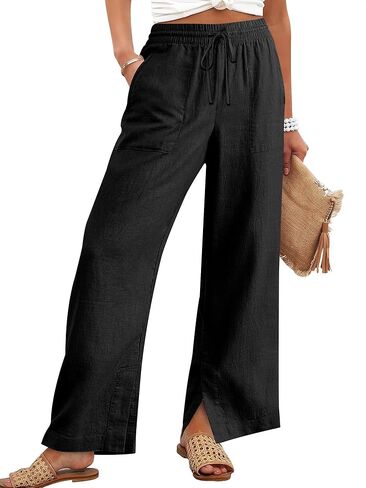 ANRABESS Womens Wide Leg Palazzo Linen Pants High Waist Split Ankle Casual Lounge Beach Vacation Pants 2026 Spring Summer in Saudi Arabia