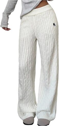 MakeMeChic Women's Cable Knit Wide Leg Sweater Pants Low Waist Baggy Trousers in Saudi Arabia