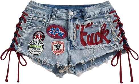 SOLY HUX Women's Y2k Denim Shorts Lace Up Graphic Mini Jeans Music Festival Outfits in Saudi Arabia