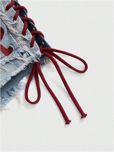 SOLY HUX Women's Y2k Denim Shorts Lace Up Graphic Mini Jeans Music Festival Outfits in Saudi Arabia
