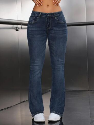 Women's Low Rise Jeans Classic Slim Fit Denim Pants Retro Wide Leg Jeans Casual Daily Wear for Women in Saudi Arabia