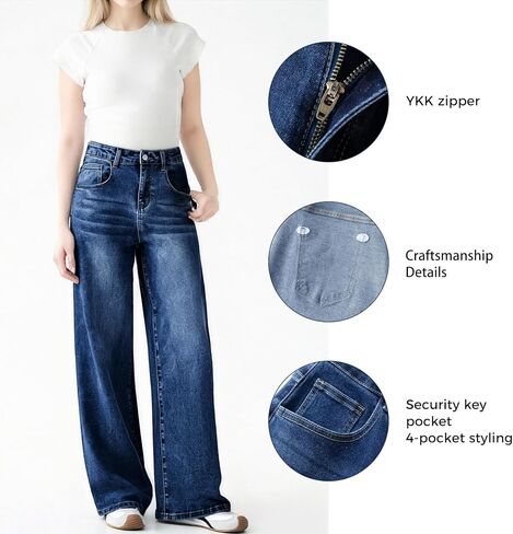 Women's Wide Leg Jeans High Waisted Baggy Straight Leg Loose Stretchy Casual Denim Pants in Saudi Arabia