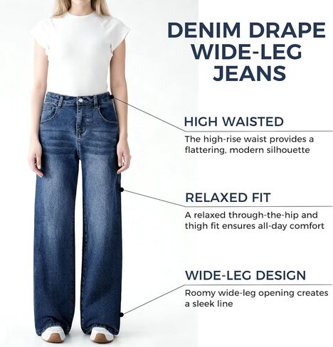 Women's Wide Leg Jeans High Waisted Baggy Straight Leg Loose Stretchy Casual Denim Pants in Saudi Arabia