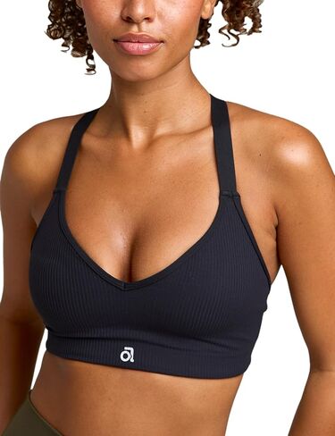 Women's Ribbed Sports Bra V Neck Padded Yoga Tank Adjustable Straps Cross Back Crop Tops in Saudi Arabia